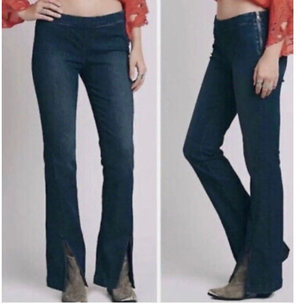 Free People Low Rise Split Hem Y2K Boho Coastal Cowgirl Pull On Flared Jeans 28